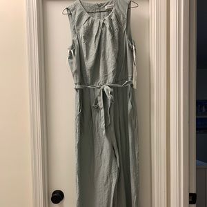 Calvin Klein Tie Waist Jewel Neck Gauze Jumpsuit